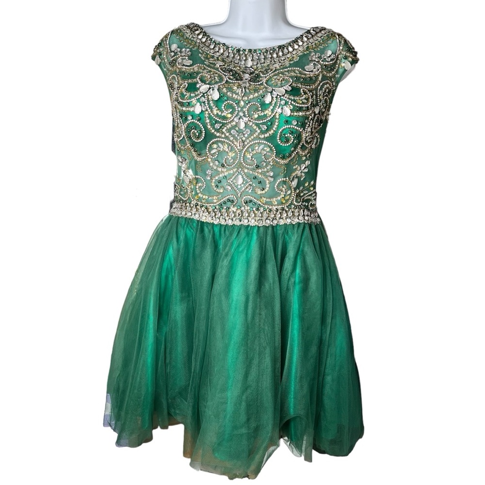 Jovani Green Embellished Mini Dress